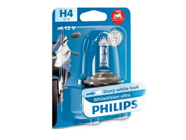 Philips H4 12V 55W PX26d WhiteVision Ultra Moto Motorrad Blister - 12342WVUBW