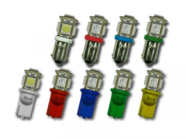2x 5 SMD 5050 3 Chip LED Leuchtmittel 5 Farben w5w T10 oder ba9s T4W